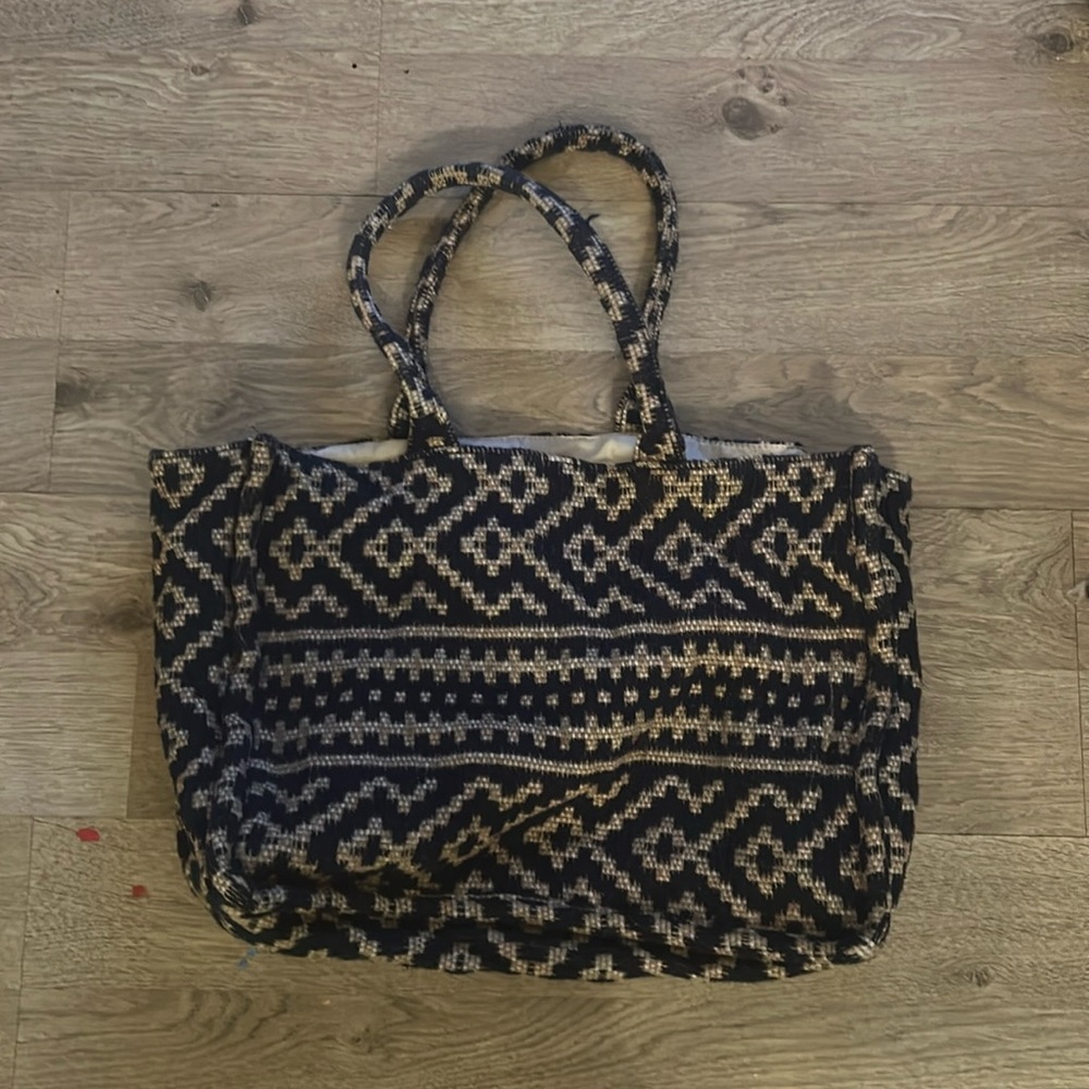 Cream and blue purse